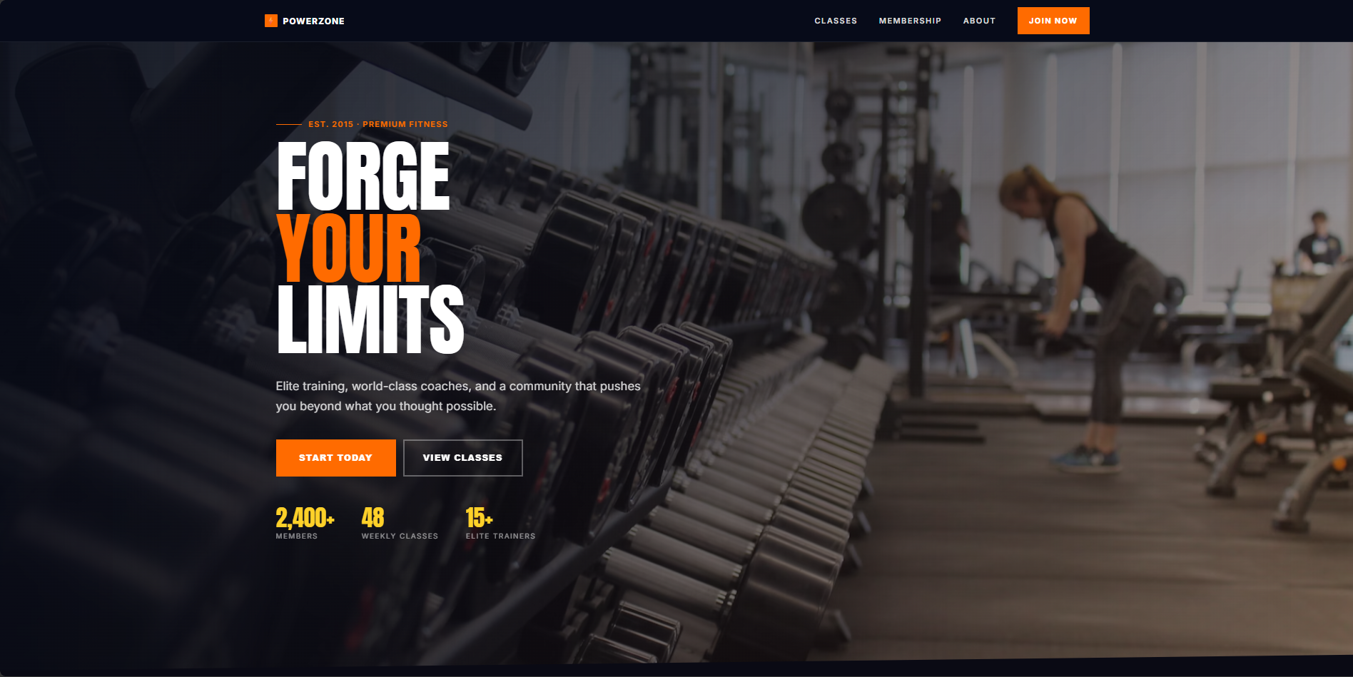 Powerzone premium fitness gym website hero section